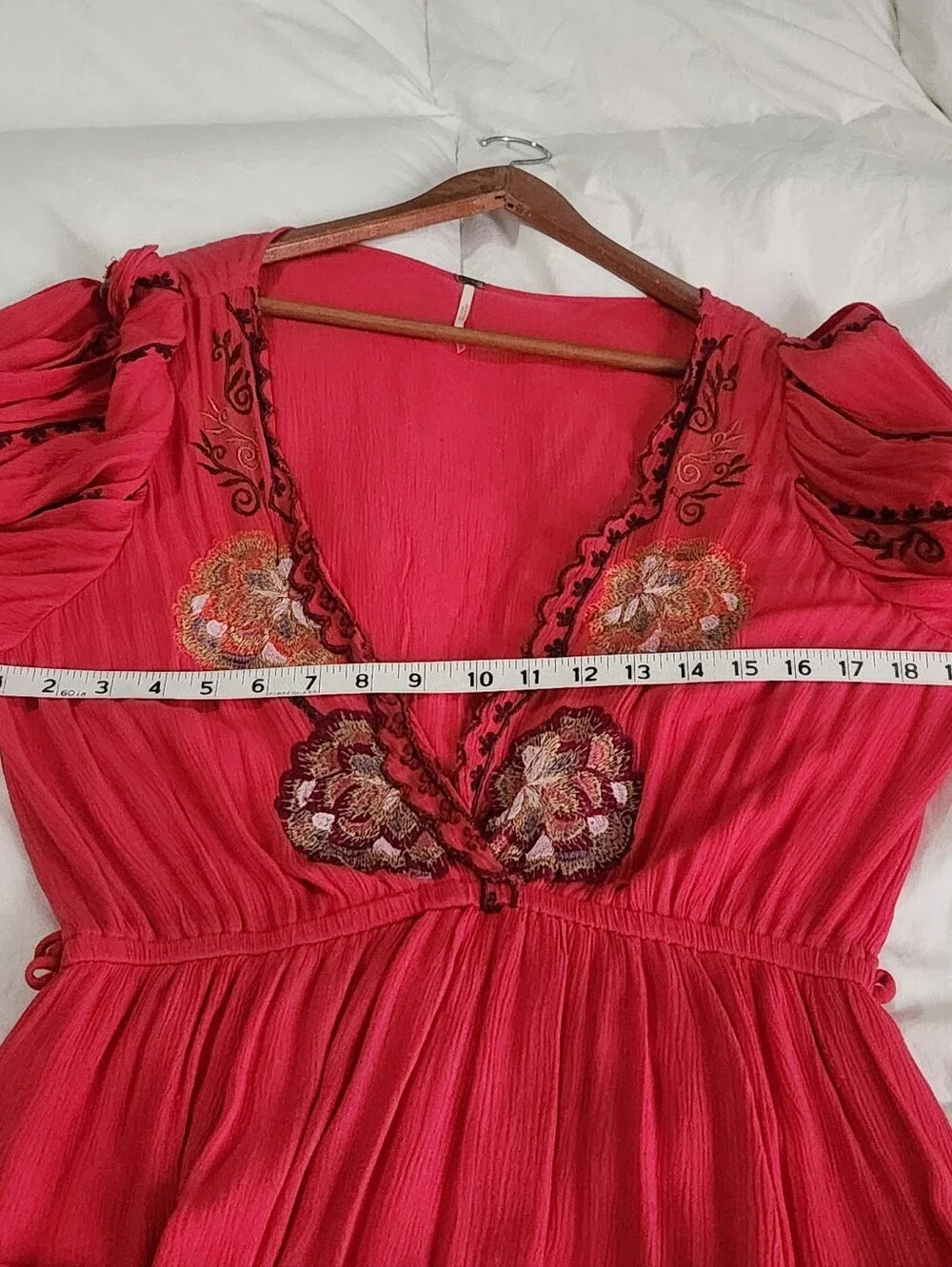 Free People Cora Dress Embroidered Red/orange Mini Cover Up Size Medium